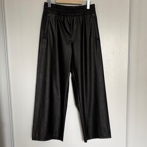 aerie Black Wide-Leg Faux Leather Pull-On Pants